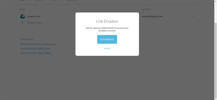 Dropbox авторизация