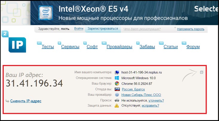 ip компьютера через сервис 2ip.ru
